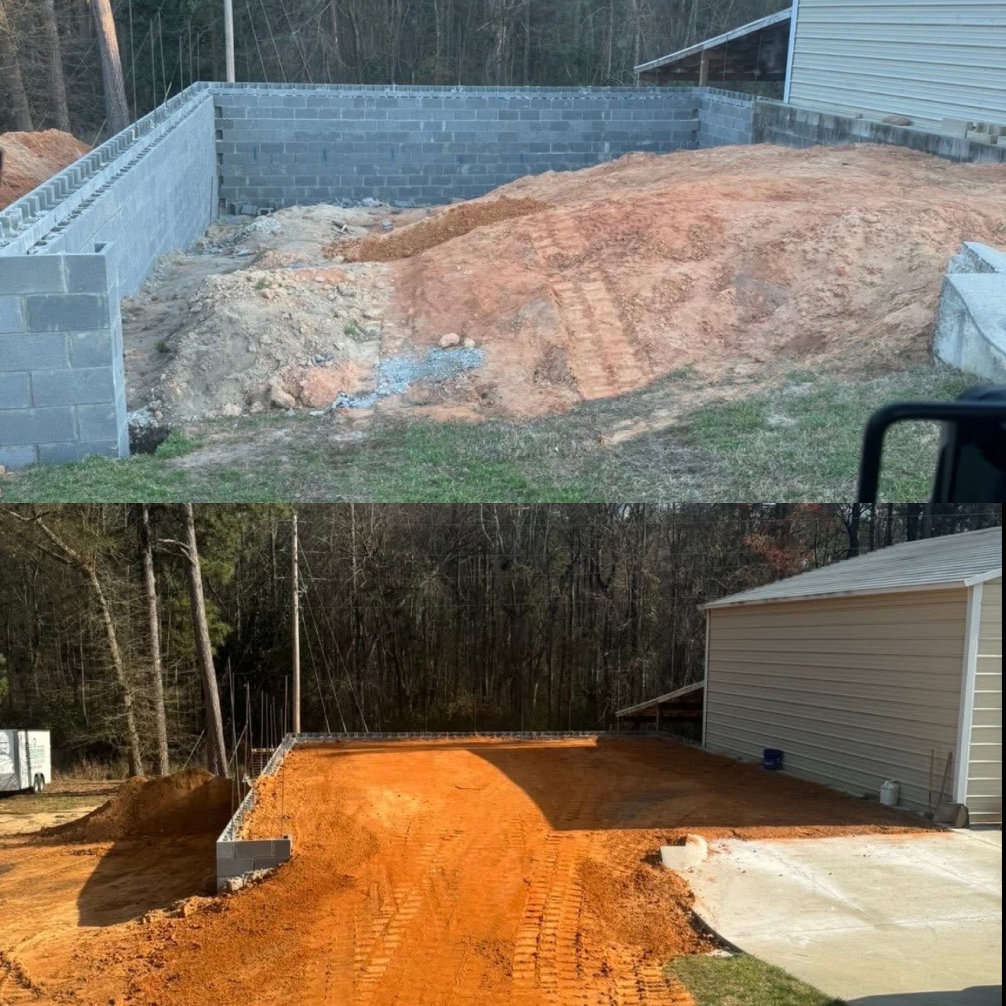 Before and after — foundation site grading and prep